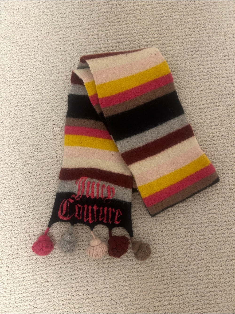 Juicy Couture Kids Striped Knit Scarf in Yellow, Pink, Black and Brown